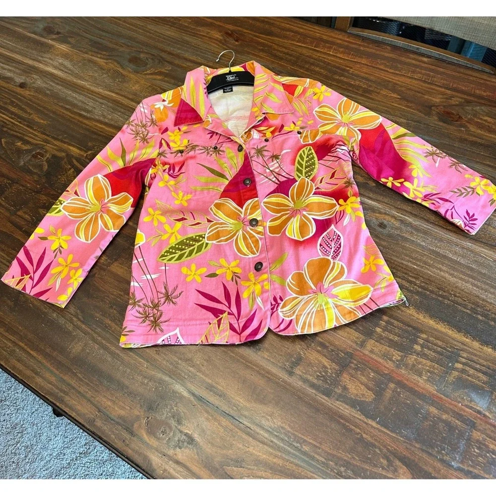Blazer Tropical KAK TUS Creation by Cici Floral Button Down Print Pink‎ Medium